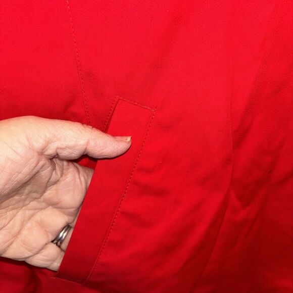 Michael Kors Red Rain Trench Coat Women L Lined Buckle Pockets Long Sleeve - Picture 4 of 14